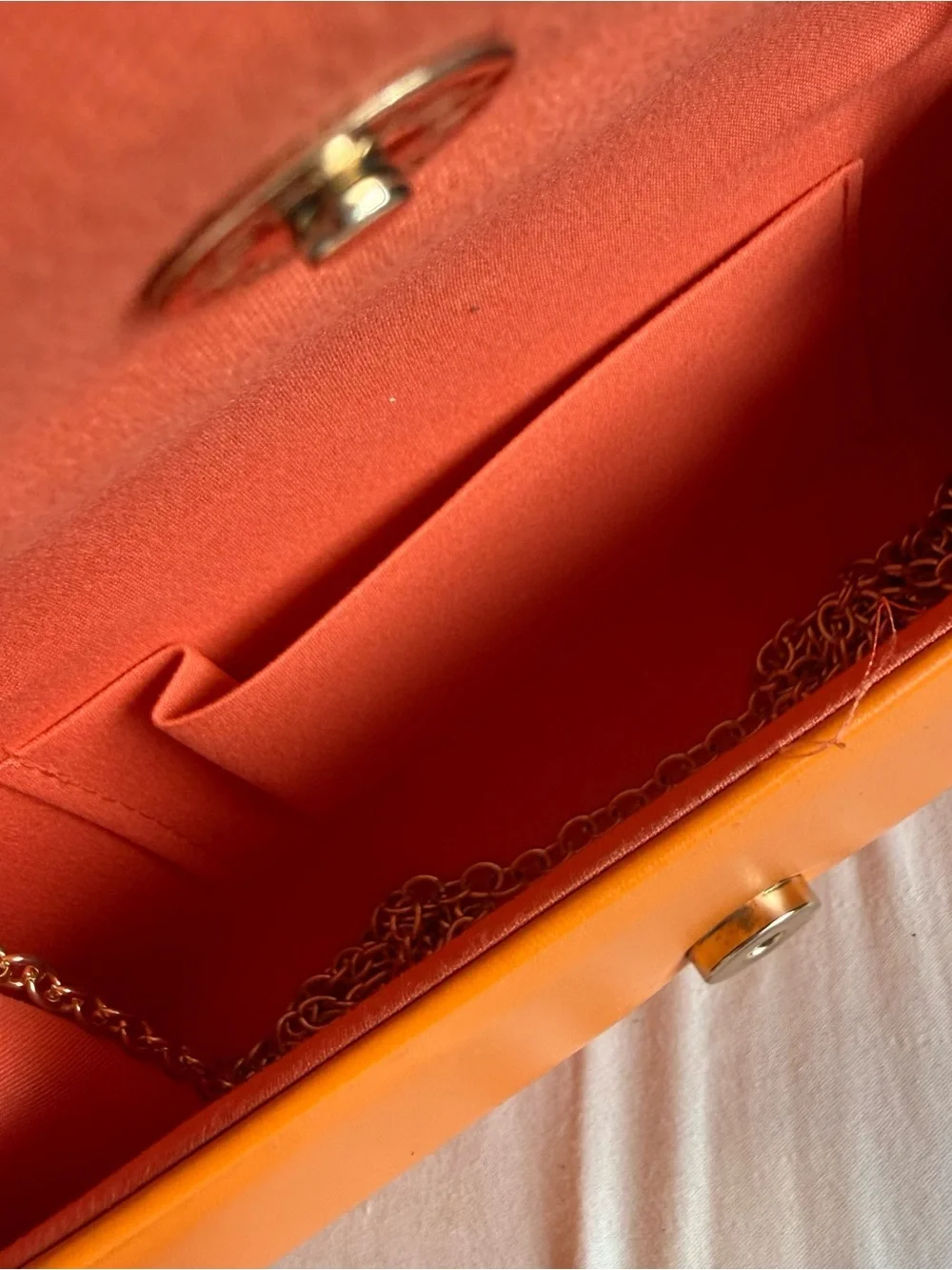 Orange Leather Clutch with Gold Handle